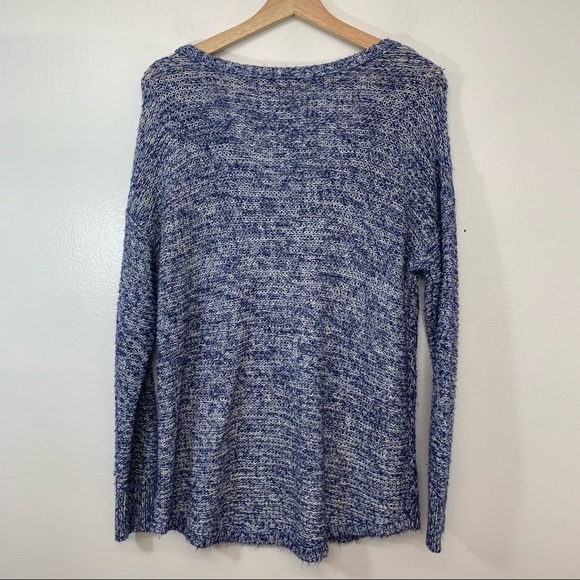 Americal Eagle WomansV Neck Sweater Large Blue White Cotton Blend Loose Knit - Picture 4 of 9